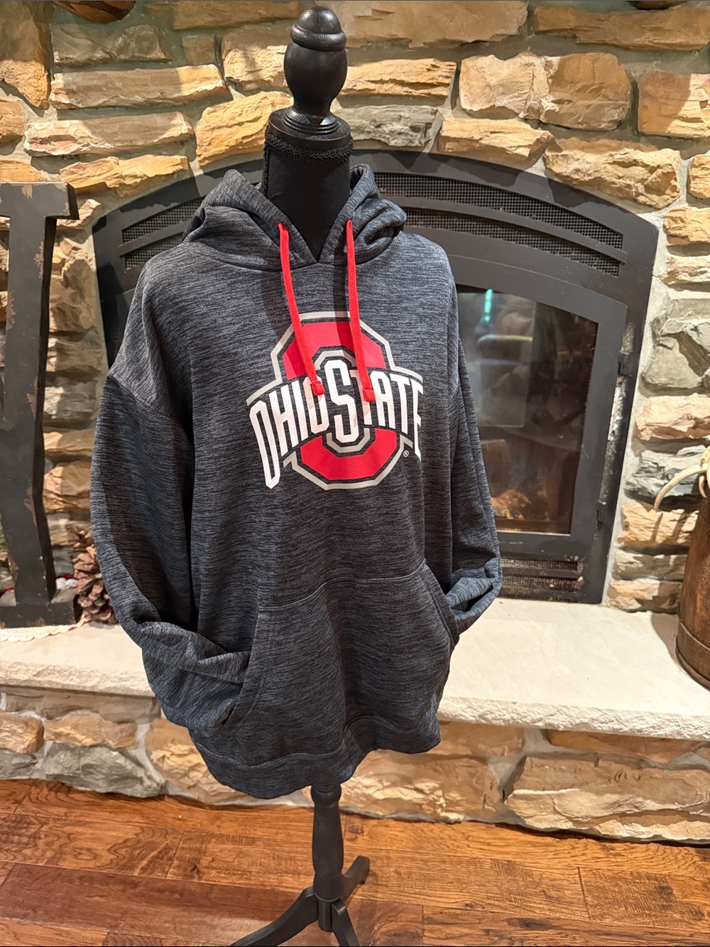 Russell Athletic Charcoal Hoodie with Red Ohio State Logo